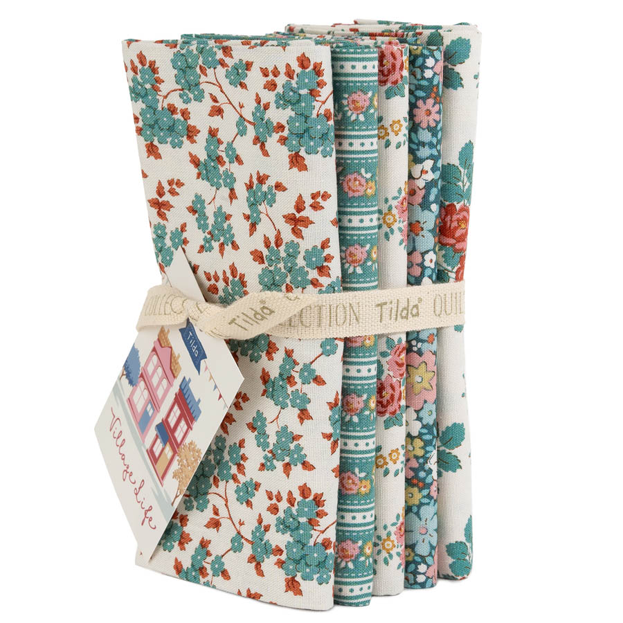 300275-Fat-Quarter-Bundle Tilda Village Life Fat Quarter Bundle Petrol/Teal - slika 1