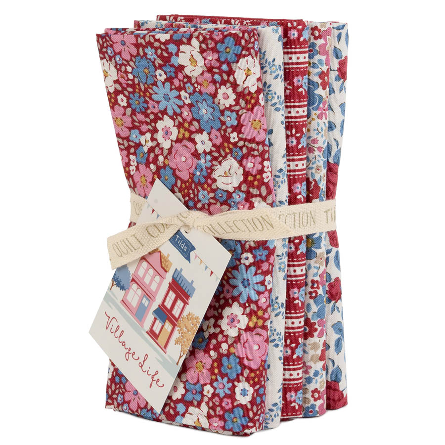 300276-Fat-Quarter-Bundle Tilda Village Life Fat Quarter Bundle Burgundy - slika 1