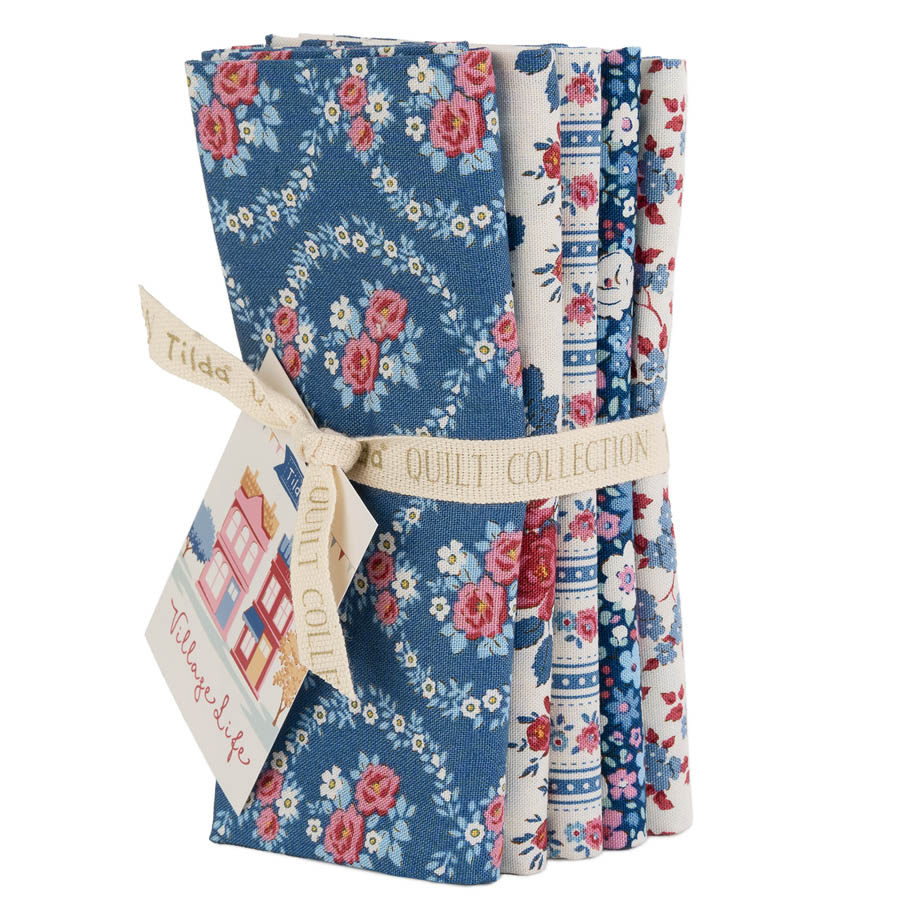 300277-Fat-Quarter-Bundl Tilda Village Life Fat Quarter Bundle Blue - slika 1