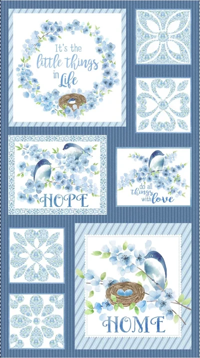 Bluebird panel z motivom ptic za quilting Michael Miller