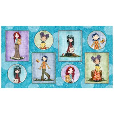 Panel z dekliškimi motivi Girl Patches on Bubbles QT Fabrics