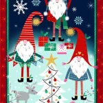 Michael Miller Navy Holiday Gnomes Panel s prazničnimi palčki